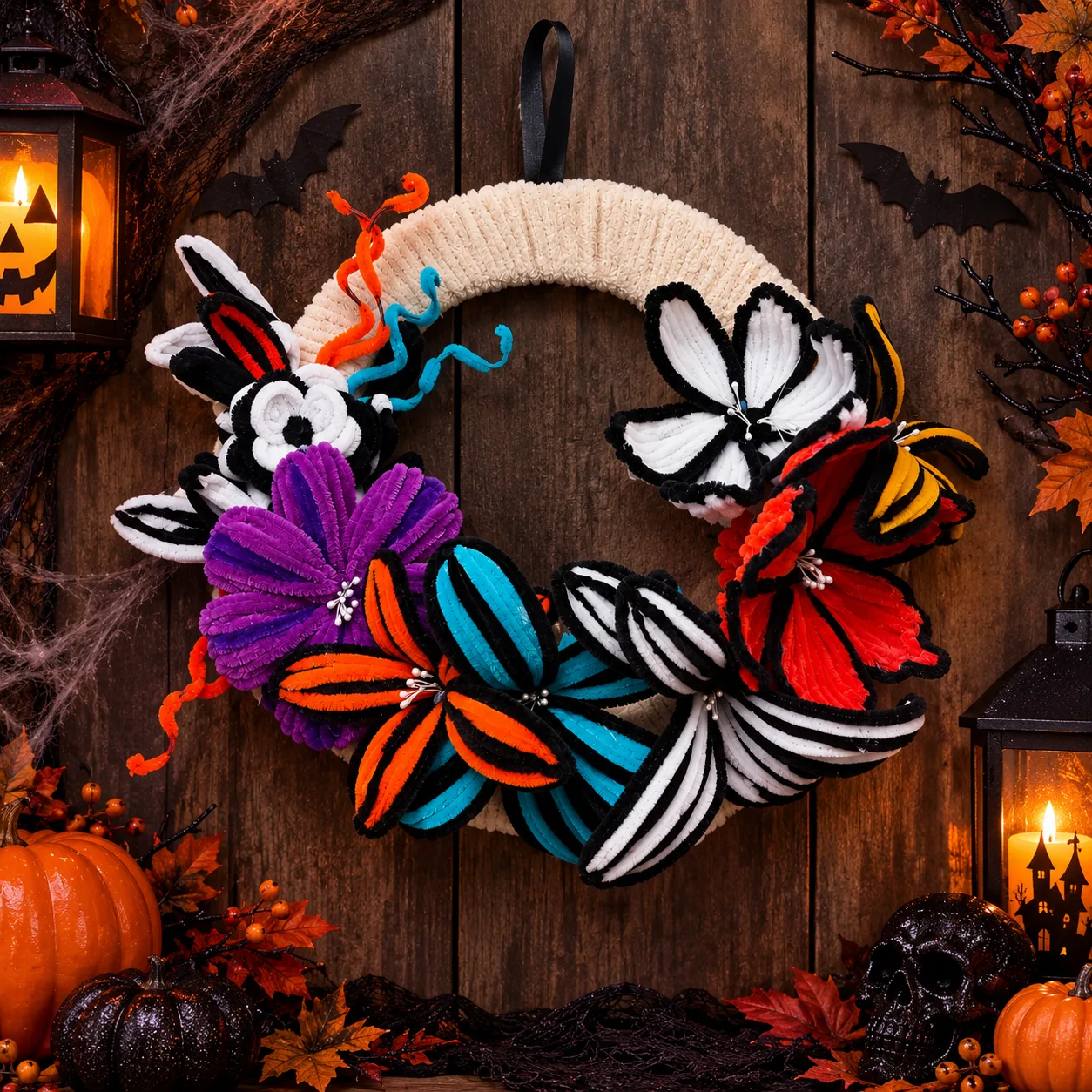 Bright Halloween autumnal wreath