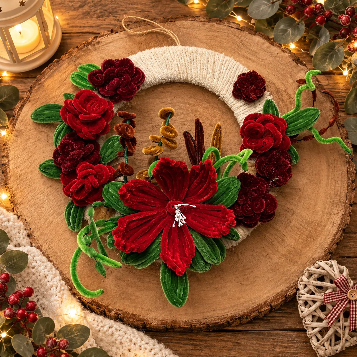 Hibiscus and rose inspired wreath